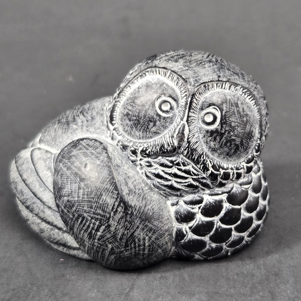 Boma Canada Owl Figurine Black Grey Etched Resin Stone Sculpture Art Decor